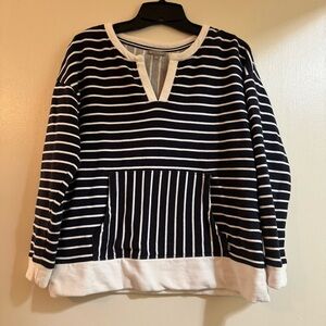 T‎ By Talbots Women's Thick Stretch Cotton Blouse Striped Navy White Size MP